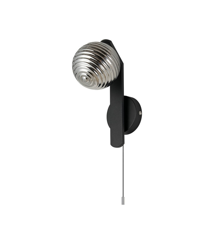 Cortland Pull Switch Wall Light 1 Light G9 IP44 Black/Polished Chrome/Smoke Ribbed Round Glass-4