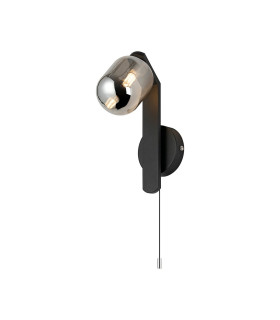 Cortland Pull Switch Wall Light 1 Light G9 IP44 Black/Polished Chrome/Smoke Smooth Tubular Glass-1