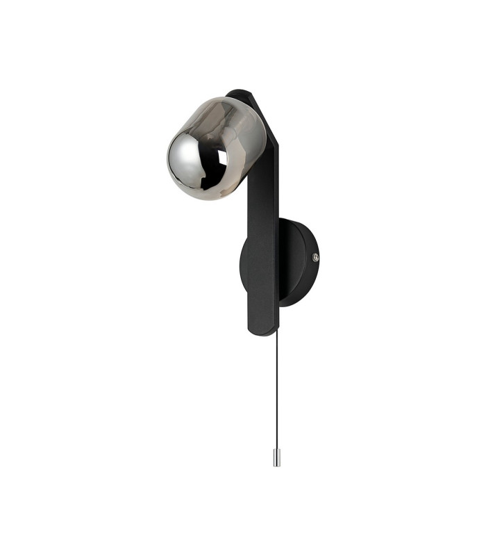 Cortland Pull Switch Wall Light 1 Light G9 IP44 Black/Polished Chrome/Smoke Smooth Tubular Glass-4