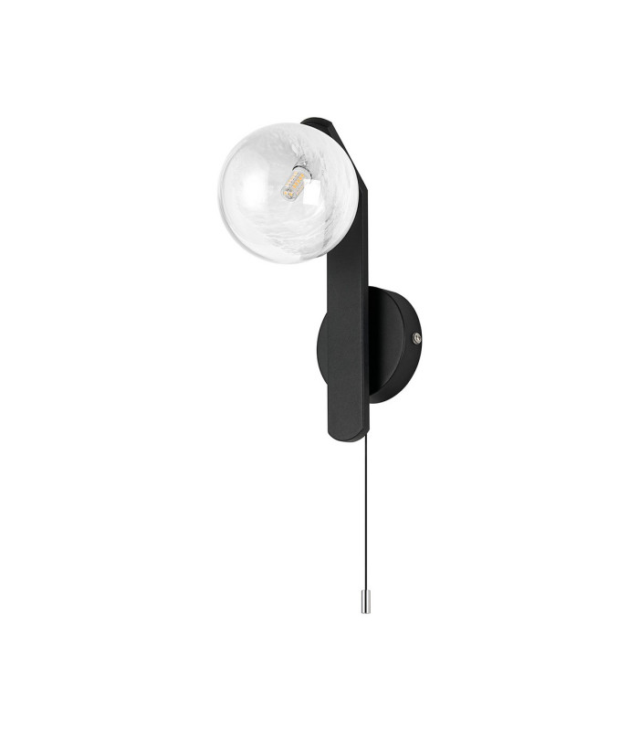 Cortland Pull Switch Wall Light 1 Light G9 IP44 Black/Polished Chrome/White Two-Tone Snow Specks Round Glass-4