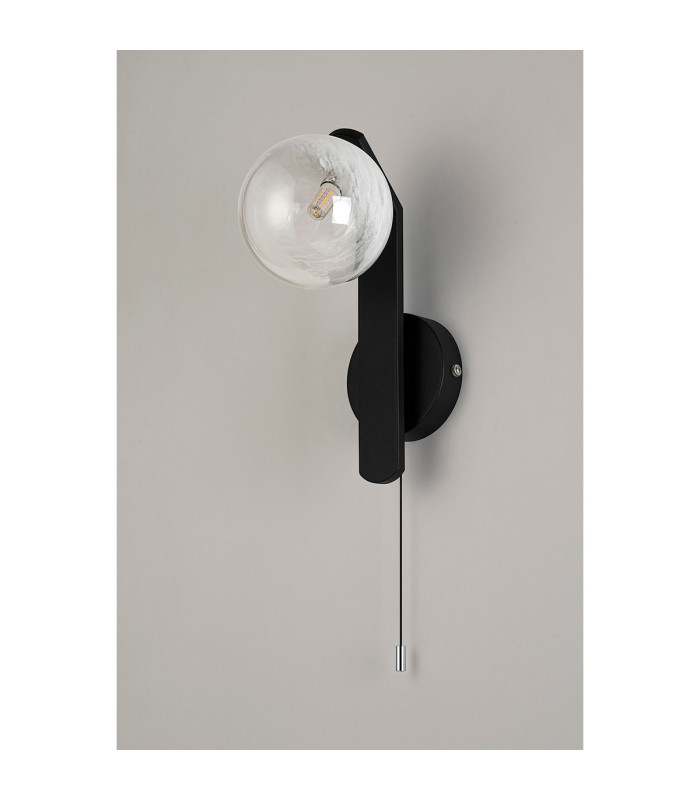 Cortland Pull Switch Wall Light 1 Light G9 IP44 Black/Polished Chrome/White Two-Tone Snow Specks Round Glass-5