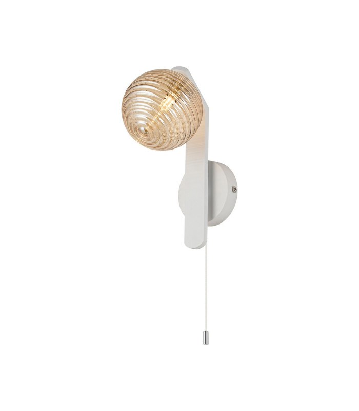 Cortland Pull Switch Wall Light 1 Light G9 IP44 White/Polished Chrome/Amber Ribbed Round Glass-1