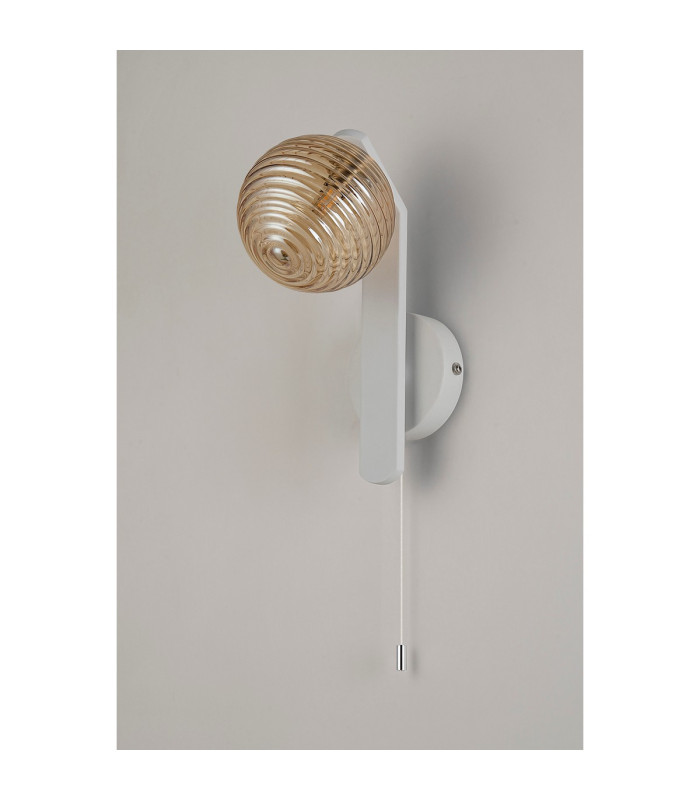 Cortland Pull Switch Wall Light 1 Light G9 IP44 White/Polished Chrome/Amber Ribbed Round Glass-5