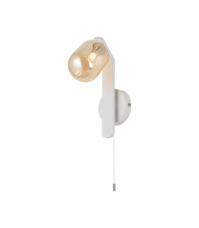 Cortland Pull Switch Wall Light 1 Light G9 IP44 White/Polished Chrome/Amber Smooth Tubular Glass-1