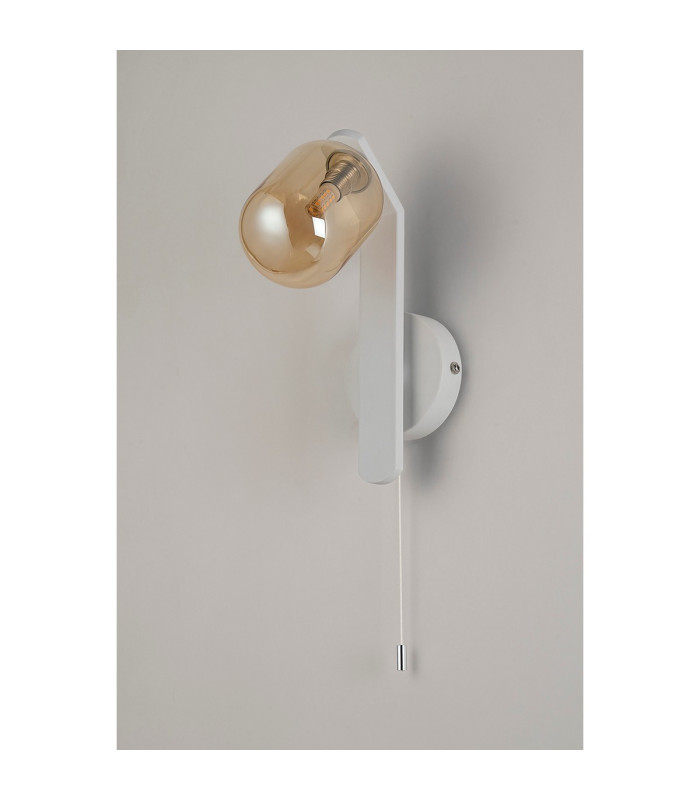 Cortland Pull Switch Wall Light 1 Light G9 IP44 White/Polished Chrome/Amber Smooth Tubular Glass-5
