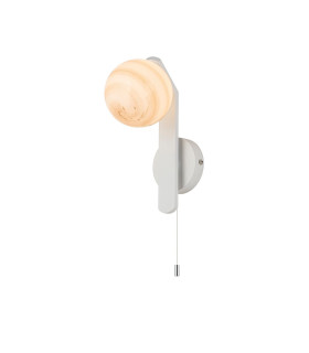 Cortland Pull Switch Wall Light 1 Light G9 IP44 White/Polished Chrome/Brown Round Marble Effect Glass-1
