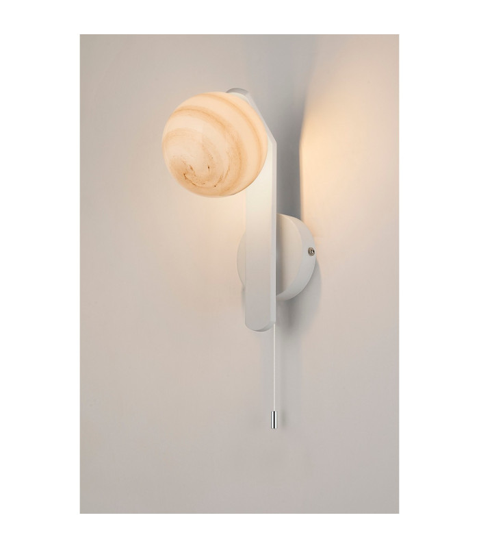 Cortland Pull Switch Wall Light 1 Light G9 IP44 White/Polished Chrome/Brown Round Marble Effect Glass-3