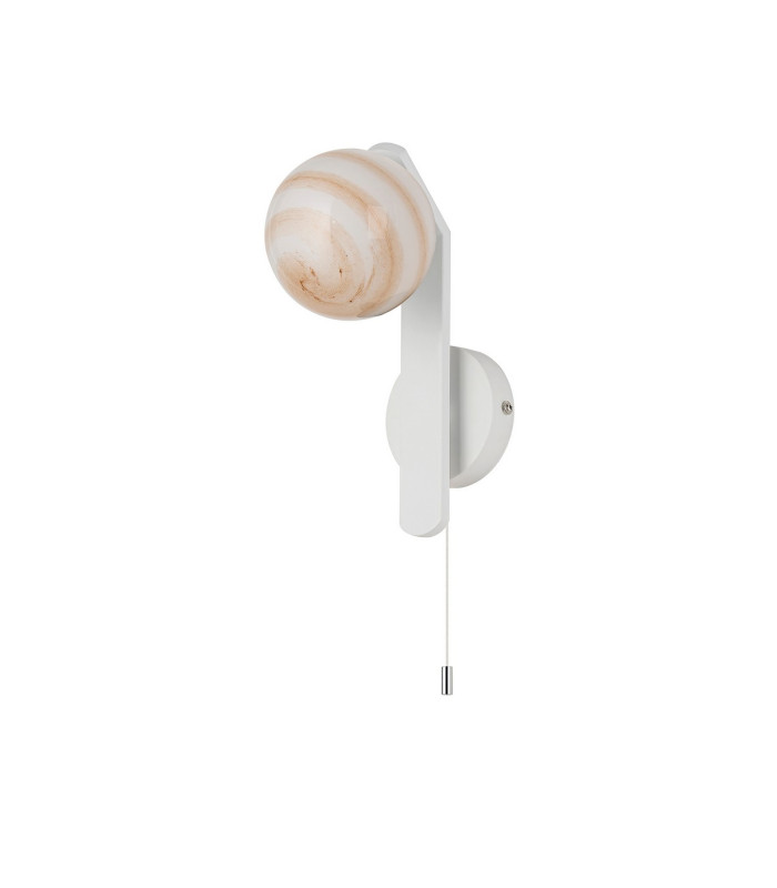 Cortland Pull Switch Wall Light 1 Light G9 IP44 White/Polished Chrome/Brown Round Marble Effect Glass-4
