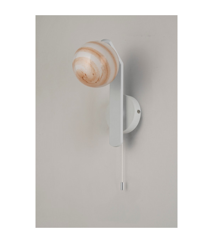 Cortland Pull Switch Wall Light 1 Light G9 IP44 White/Polished Chrome/Brown Round Marble Effect Glass-7