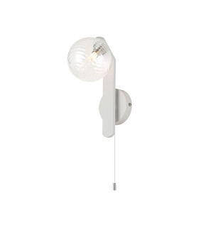 Cortland Pull Switch Wall Light 1 Light G9 IP44 White/Polished Chrome/Clear Ribbed Round Glass-1