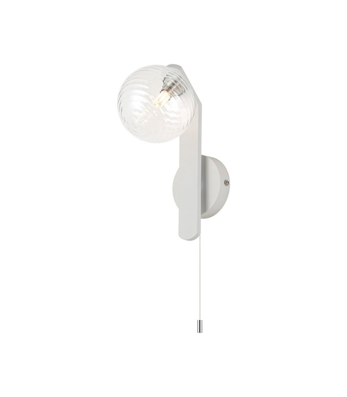 Cortland Pull Switch Wall Light 1 Light G9 IP44 White/Polished Chrome/Clear Ribbed Round Glass-1