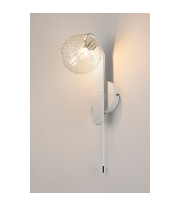 Cortland Pull Switch Wall Light 1 Light G9 IP44 White/Polished Chrome/Clear Ribbed Round Glass-3