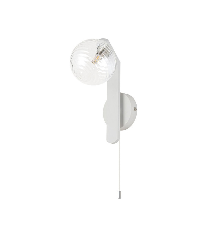 Cortland Pull Switch Wall Light 1 Light G9 IP44 White/Polished Chrome/Clear Ribbed Round Glass-4