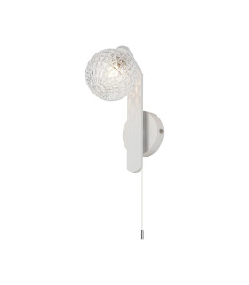 Cortland Pull Switch Wall Light 1 Light G9 IP44 White/Polished Chrome/Clear Cross Pattern Round Glass-1