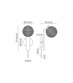 Cortland Pull Switch Wall Light 1 Light G9 IP44 White/Polished Chrome/Clear Cross Pattern Round Glass-2