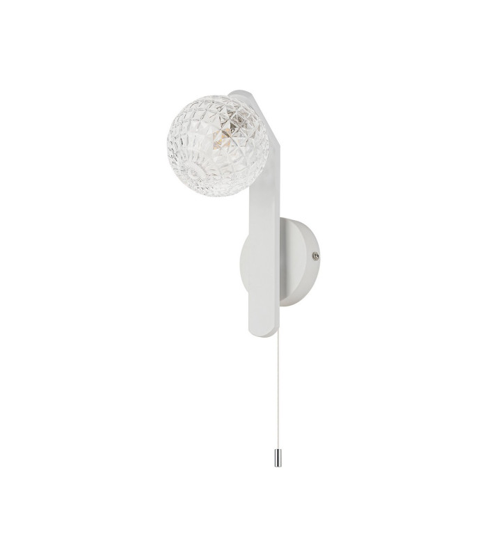 Cortland Pull Switch Wall Light 1 Light G9 IP44 White/Polished Chrome/Clear Cross Pattern Round Glass-4