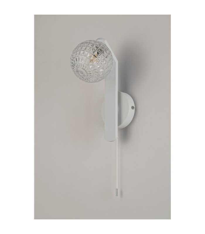 Cortland Pull Switch Wall Light 1 Light G9 IP44 White/Polished Chrome/Clear Cross Pattern Round Glass-5