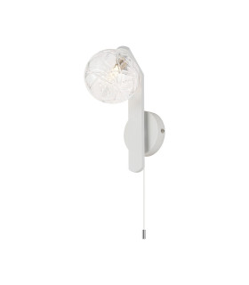 Cortland Pull Switch Wall Light 1 Light G9 IP44 White/Polished Chrome/Clear Dune Effect Round Glass-1