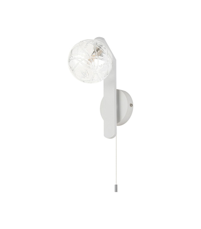 Cortland Pull Switch Wall Light 1 Light G9 IP44 White/Polished Chrome/Clear Dune Effect Round Glass-4
