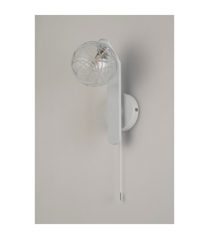 Cortland Pull Switch Wall Light 1 Light G9 IP44 White/Polished Chrome/Clear Dune Effect Round Glass-5