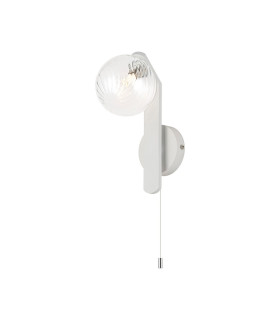 Cortland Pull Switch Wall Light 1 Light G9 IP44 White/Polished Chrome/Clear Swirl Round Glass-1