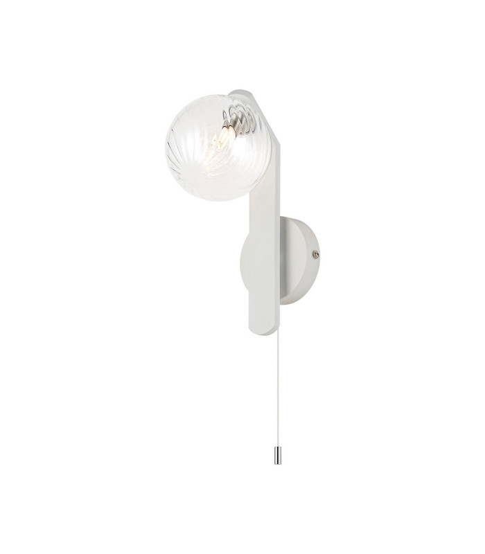 Cortland Pull Switch Wall Light 1 Light G9 IP44 White/Polished Chrome/Clear Swirl Round Glass-1