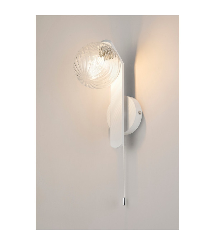Cortland Pull Switch Wall Light 1 Light G9 IP44 White/Polished Chrome/Clear Swirl Round Glass-3