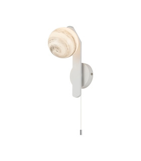 Cortland Pull Switch Wall Light 1 Light G9 IP44 White/Polished Chrome/Grey Round Marble Effect Glass-1