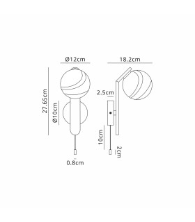 Cortland Pull Switch Wall Light 1 Light G9 IP44 White/Polished Chrome/Grey Round Marble Effect Glass-2