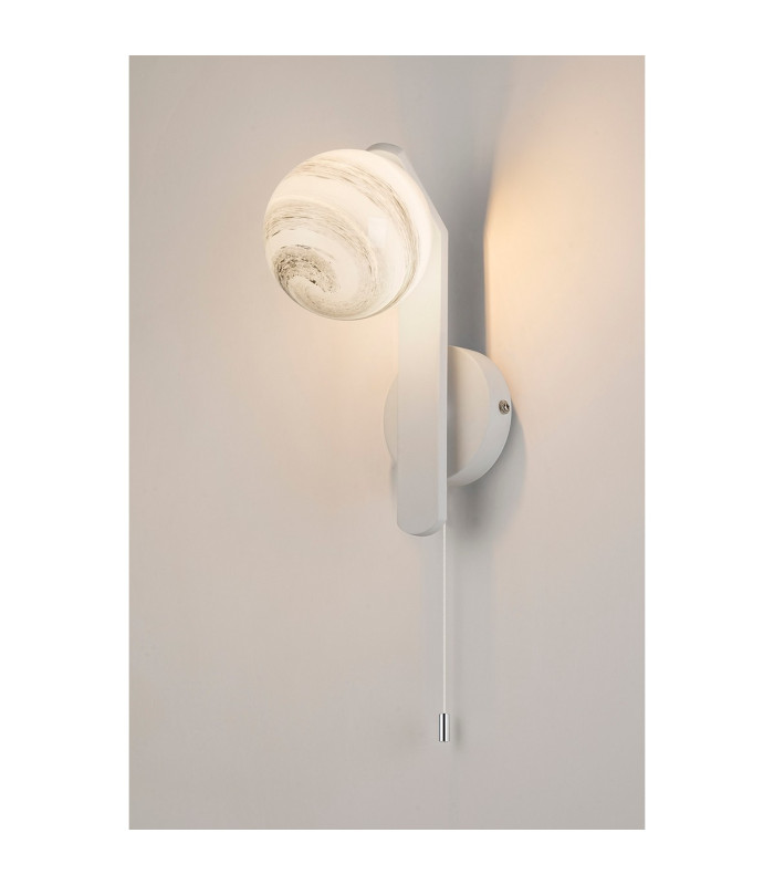 Cortland Pull Switch Wall Light 1 Light G9 IP44 White/Polished Chrome/Grey Round Marble Effect Glass-3