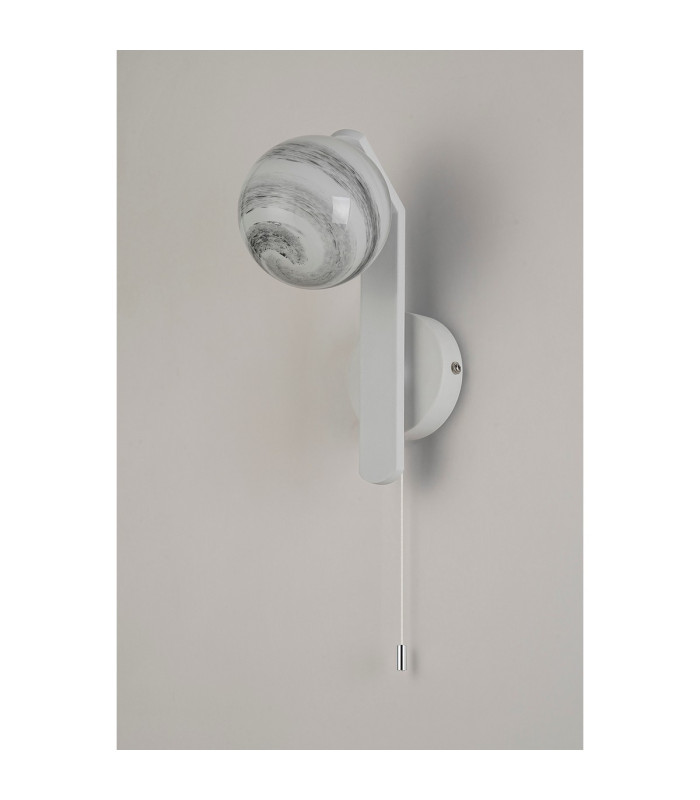 Cortland Pull Switch Wall Light 1 Light G9 IP44 White/Polished Chrome/Grey Round Marble Effect Glass-5