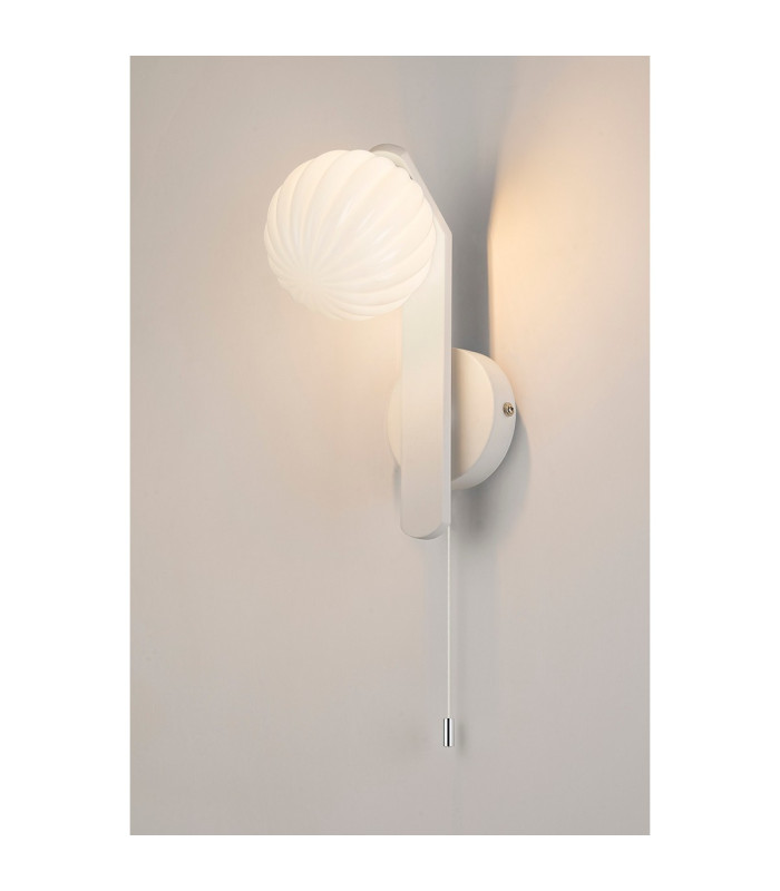 Cortland Pull Switch Wall Light 1 Light G9 IP44 White/Polished Chrome/Opal Round Segment Glass-3