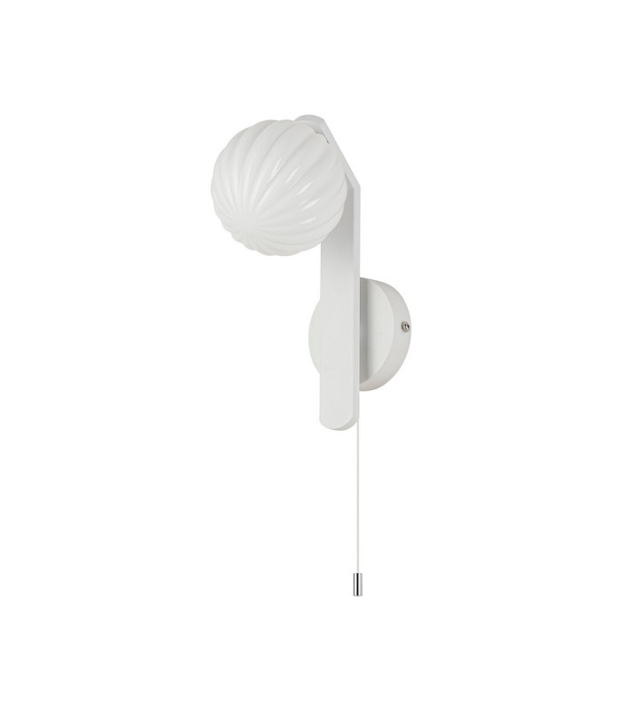Cortland Pull Switch Wall Light 1 Light G9 IP44 White/Polished Chrome/Opal Round Segment Glass-4