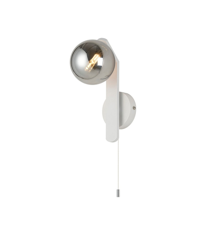 Cortland Pull Switch Wall Light 1 Light G9 IP44 White/Polished Chrome/Smoke Smooth Round Glass-1
