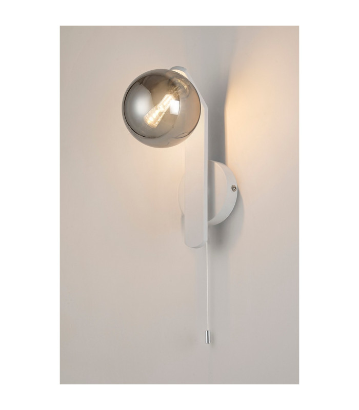 Cortland Pull Switch Wall Light 1 Light G9 IP44 White/Polished Chrome/Smoke Smooth Round Glass-3