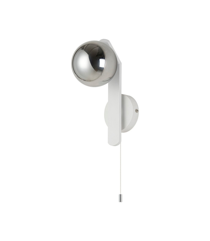 Cortland Pull Switch Wall Light 1 Light G9 IP44 White/Polished Chrome/Smoke Smooth Round Glass-4