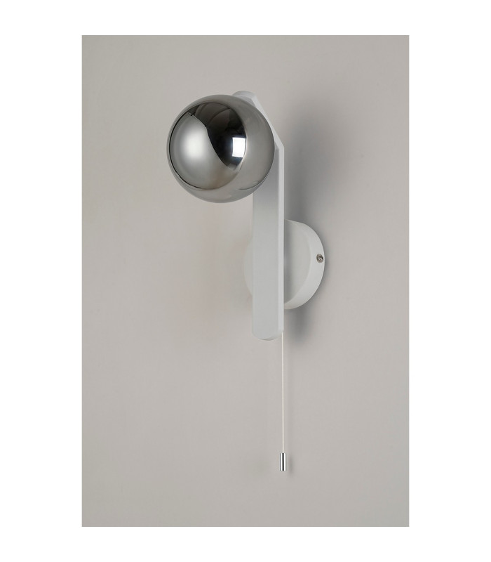 Cortland Pull Switch Wall Light 1 Light G9 IP44 White/Polished Chrome/Smoke Smooth Round Glass-5
