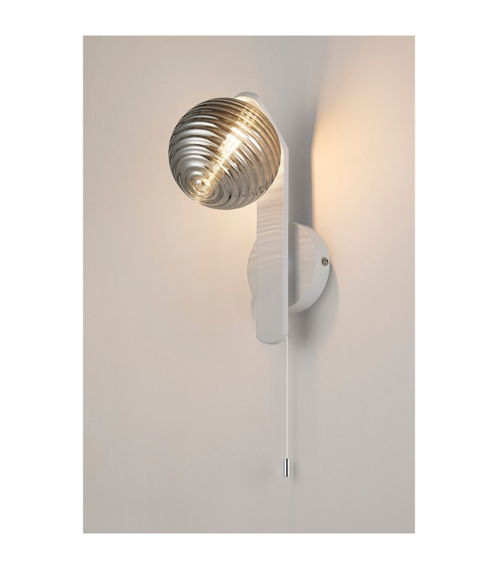 Cortland Pull Switch Wall Light 1 Light G9 IP44 White/Polished Chrome/Smoke Ribbed Round Glass-3