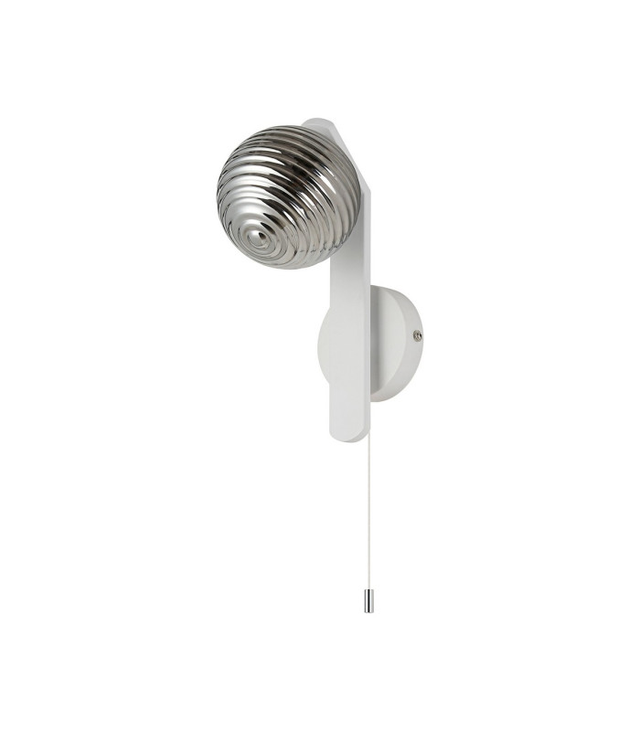 Cortland Pull Switch Wall Light 1 Light G9 IP44 White/Polished Chrome/Smoke Ribbed Round Glass-4