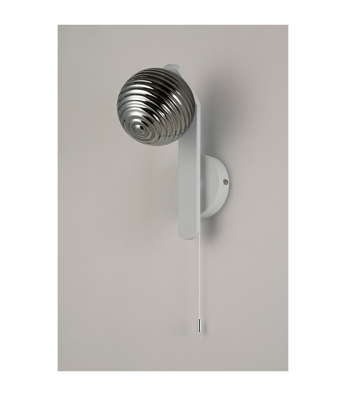 Cortland Pull Switch Wall Light 1 Light G9 IP44 White/Polished Chrome/Smoke Ribbed Round Glass-5