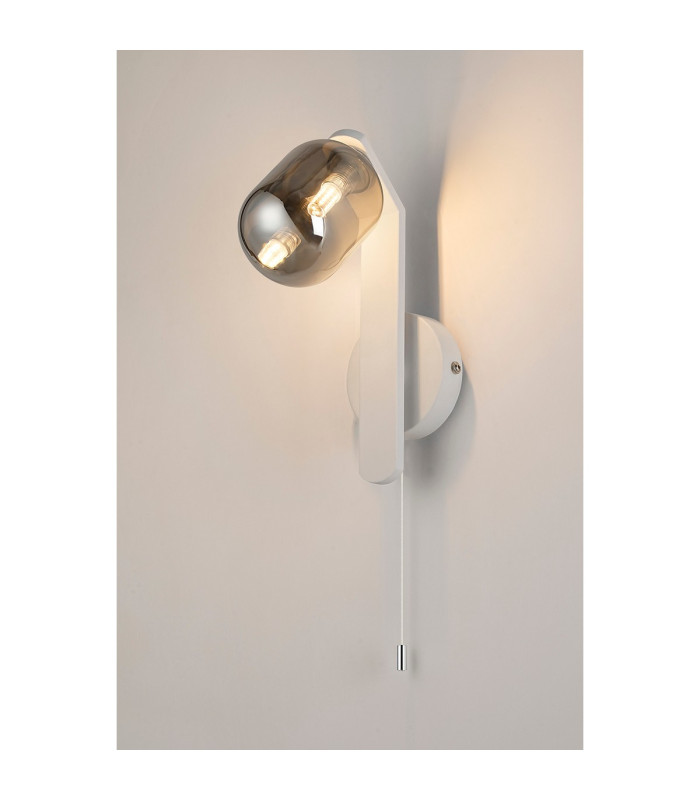 Cortland Pull Switch Wall Light 1 Light G9 IP44 White/Polished Chrome/Smoke Smooth Tubular Glass-3