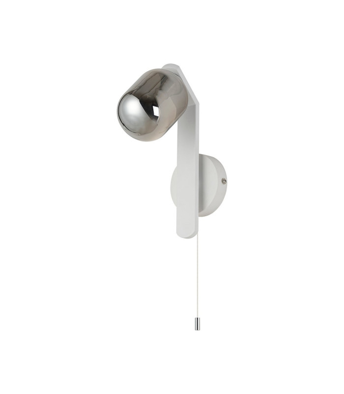 Cortland Pull Switch Wall Light 1 Light G9 IP44 White/Polished Chrome/Smoke Smooth Tubular Glass-4
