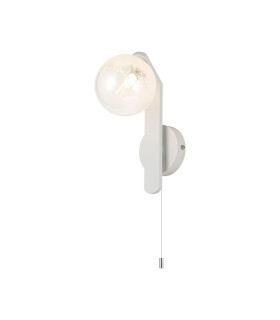 Cortland Pull Switch Wall Light 1 Light G9 IP44 White/Polished Chrome/White Two-Tone Snow Specks Round Glass-1