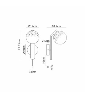 Cortland Pull Switch Wall Light 1 Light G9 IP44 White/Polished Chrome/White Two-Tone Snow Specks Round Glass-2