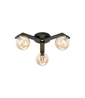Cortland 51cm Flush Ceiling 3 Light G9 IP44 Black/Polished Chrome/Amber Smooth Round Glass-1