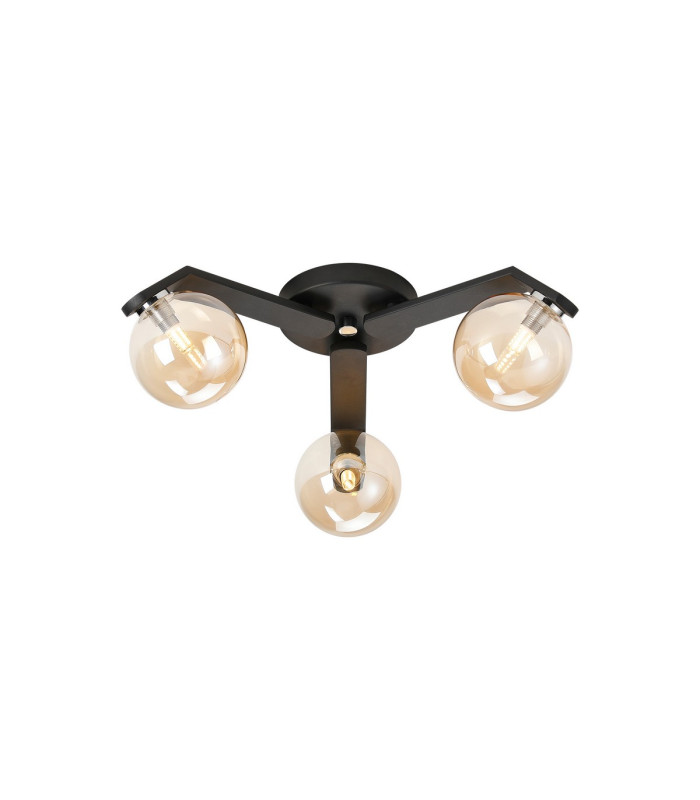 Cortland 51cm Flush Ceiling 3 Light G9 IP44 Black/Polished Chrome/Amber Smooth Round Glass-1