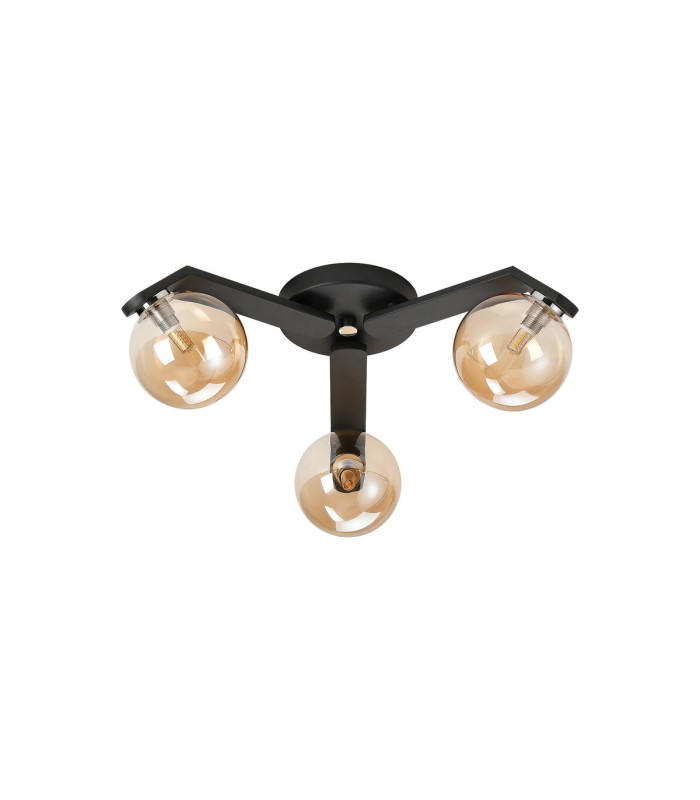 Cortland 51cm Flush Ceiling 3 Light G9 IP44 Black/Polished Chrome/Amber Smooth Round Glass-4