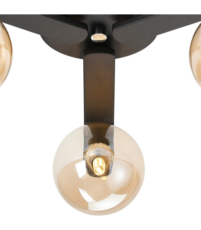 Cortland 51cm Flush Ceiling 3 Light G9 IP44 Black/Polished Chrome/Amber Smooth Round Glass-6