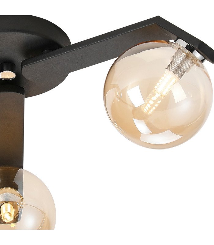 Cortland 51cm Flush Ceiling 3 Light G9 IP44 Black/Polished Chrome/Amber Smooth Round Glass-7