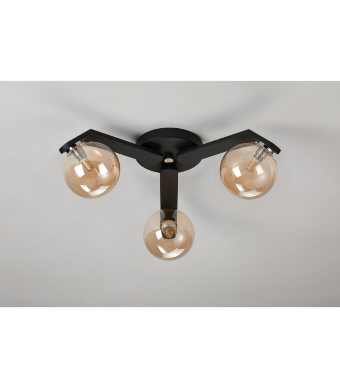 Cortland 51cm Flush Ceiling 3 Light G9 IP44 Black/Polished Chrome/Amber Smooth Round Glass-8